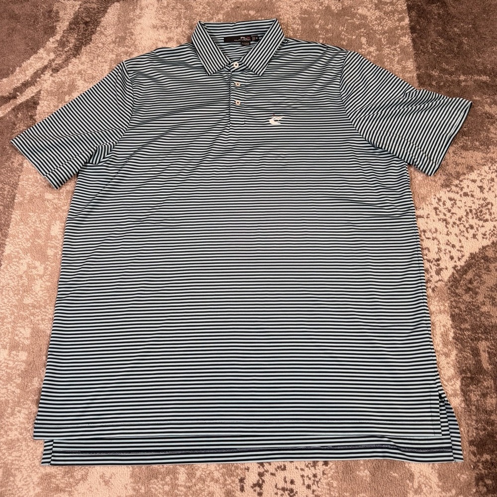 RALPH LAUREN RLX Performance Polo Shirt Mens 2XL CAVES VALLEY GOLF CLUB Striped